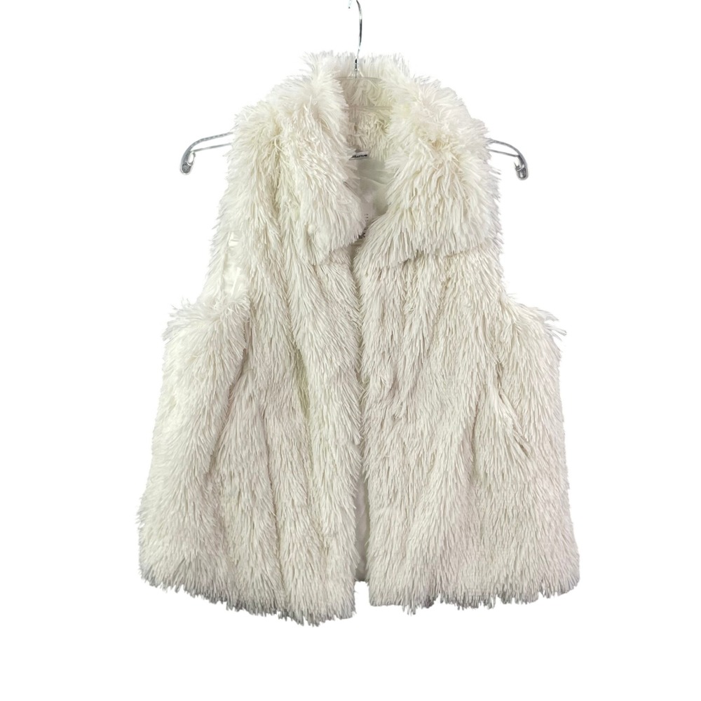 Croft & Barrow Faux Fur Vest Women S/M Winter White Shaggy Plush Acdemia Mob